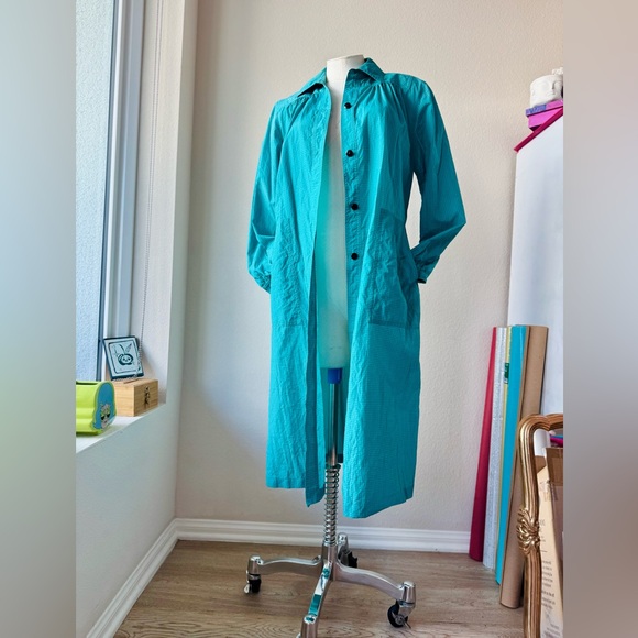 Tokyo Style Jackets & Blazers - Vintage Teal Long Women's Raincoat